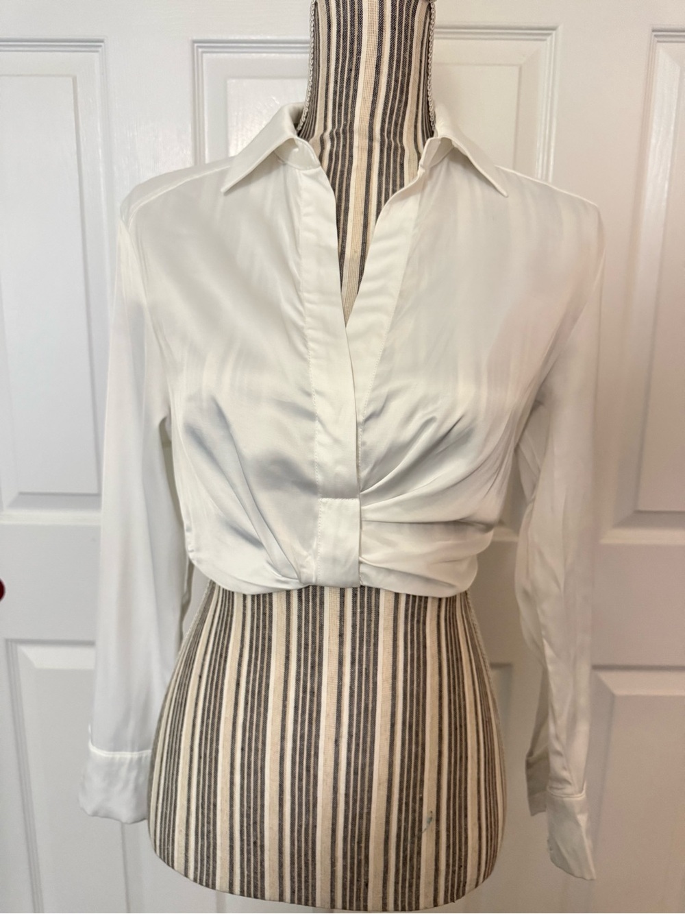 ASTR The Label White Satin Cropped Wrap Blouse XS